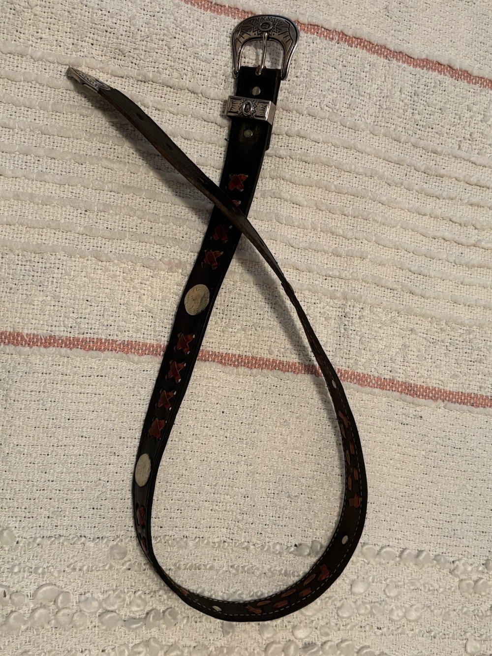 Vintage LW Paris (Louis Wolfer) Black & Brown Leather Belt Silver Medallions 32 - Picture 9 of 12